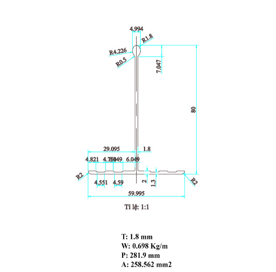 Nhôm Thanh T60, Nhôm T60x80